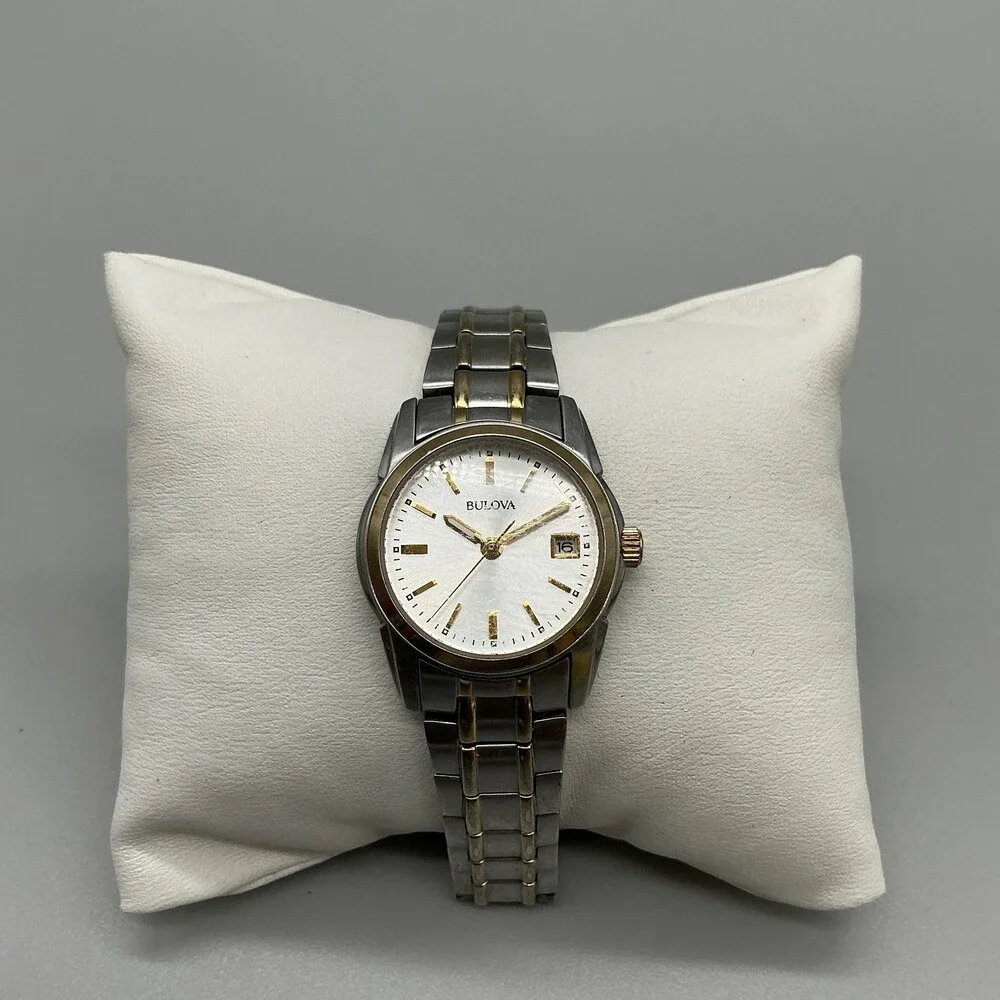 Bulova Womens Watch 26mm Silver Two Tone Date Stainless New Battery 7.75